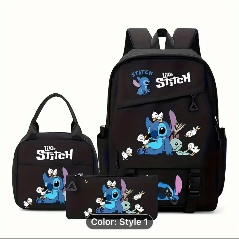 Disney Lilo & Stitch 3 pc large backpack lunch tote and make up pouch set bags